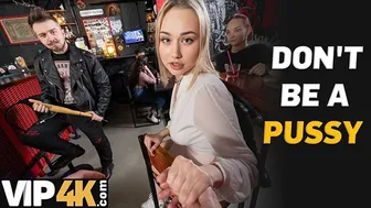 Brave blonde porn star fucking a strange man in a bar