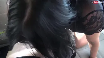 German babe rides cock outdoors & gets a cumload on her pierced tits - MyDirtyHobby