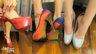 Heiße Fersen zum Testen von Asmr - riesigen Stapel auf Schuhe