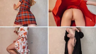Blond Mädchen ohne Kleid Probe Höschen mit einem großen Arsch