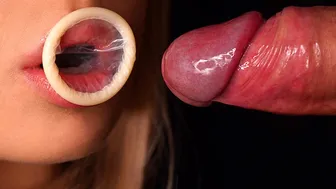 Close-up: heiße Kondom-Blowjob! Er zerriss das Kondom und sprühte seinen Mund voll!