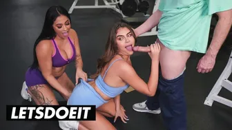 Dögös Csajok Csábítanak El Egy Vékony Srácot Vad Hármasra a Horny Hostel Edzőtermében