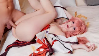 Yae Miko tini cosplay csaj nagy farokkal élvezetben a VR-ben POV-ban